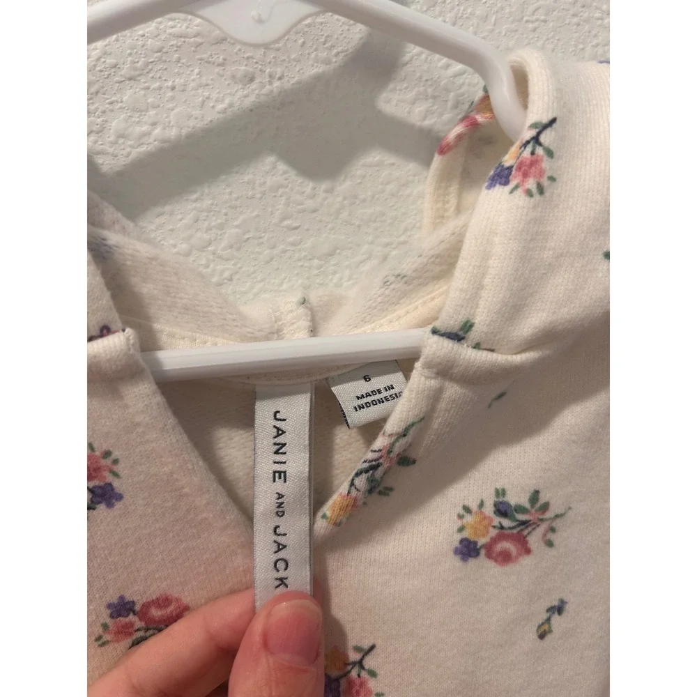 Janie and Jack Girls Floral Hooded Fleece Dress Cream Size 6 Rainbow Waistband
